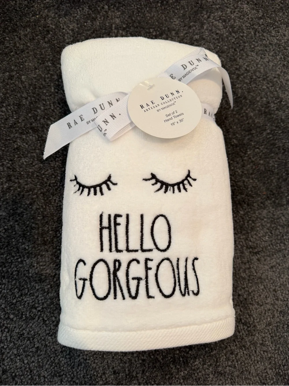 Rae Dunn Hello Gorgeous Hand Towels Set of 2 – New